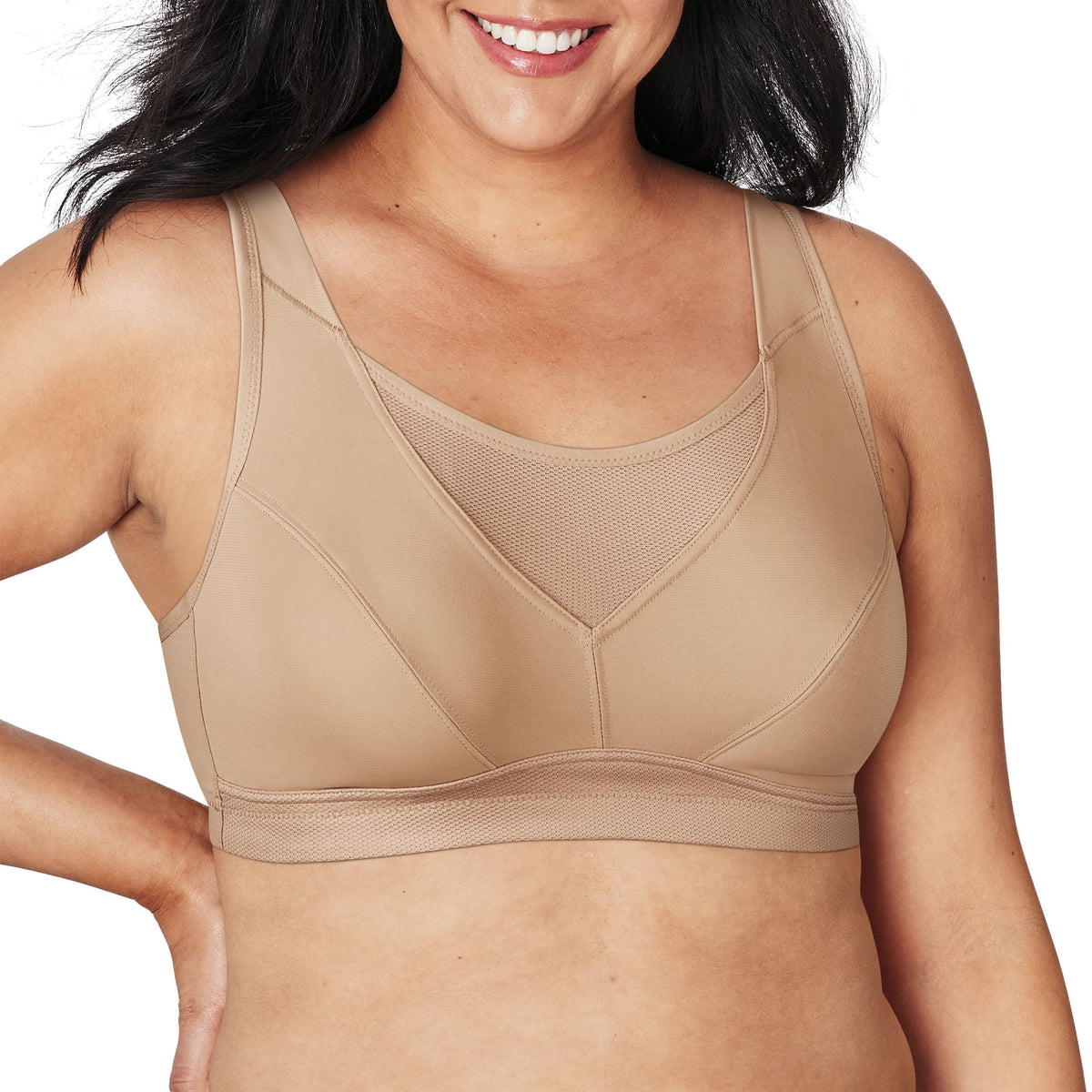 Playtex Womens Secrets Bounce Control Wirefree Anchorstrap Moisture Wicking Wireless Bra Taupe 503D