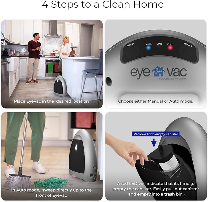 Smart Infrared Home Vacuum Dustpan Bagless: Powerful Suction Automatic Hair/Food Cleanup for Foot Traffic Pets Messy Eaters Kitchen Salons