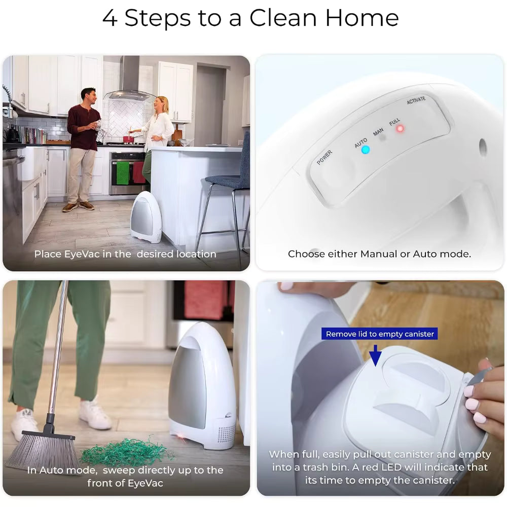 Smart Infrared Home Vacuum Dustpan Bagless: Powerful Suction Automatic Hair/Food Cleanup for Foot Traffic Pets Messy Eaters Kitchen Salons