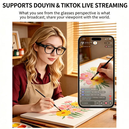 Wearable AI Smart Glasses - 12MP HD Camera for Video/Photo Capture, Real-Time Translation, AI Assistant, Open Earmug Design, Audio & Object Recognition (Sunglasses/Transparent)