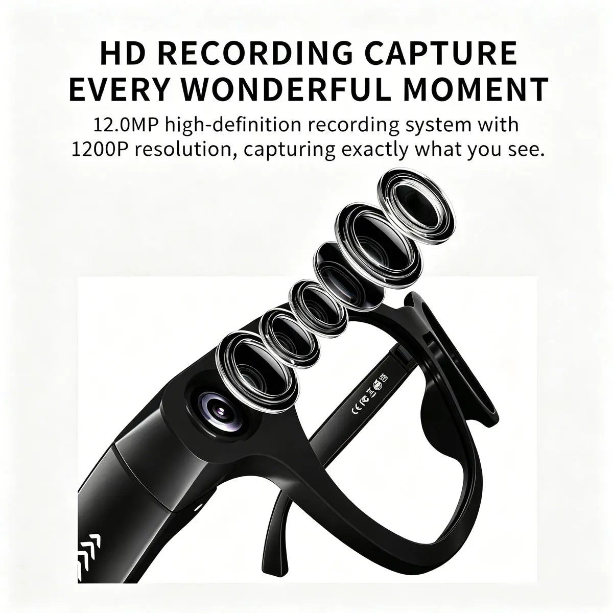 Wearable AI Smart Glasses - 12MP HD Camera for Video/Photo Capture, Real-Time Translation, AI Assistant, Open Earmug Design, Audio & Object Recognition (Sunglasses/Transparent)