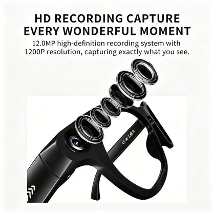 Wearable AI Smart Glasses - 12MP HD Camera for Video/Photo Capture, Real-Time Translation, AI Assistant, Open Earmug Design, Audio & Object Recognition (Sunglasses/Transparent)